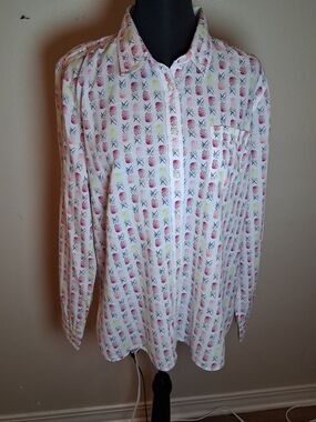 STYLUS White Shirt with Pink & Yellow Pineapple Print